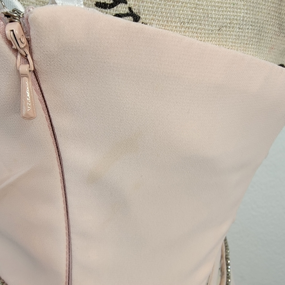 Lulus Sz 2 Maxi Dress Blush V-Neck Under Bust Embellished Corset Back Gown Slit - Picture 9 of 11